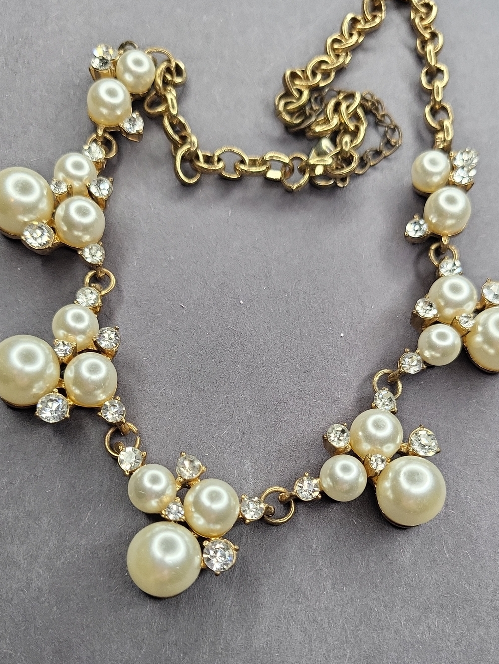 Pearl & Crystal Cluster Gold Necklace